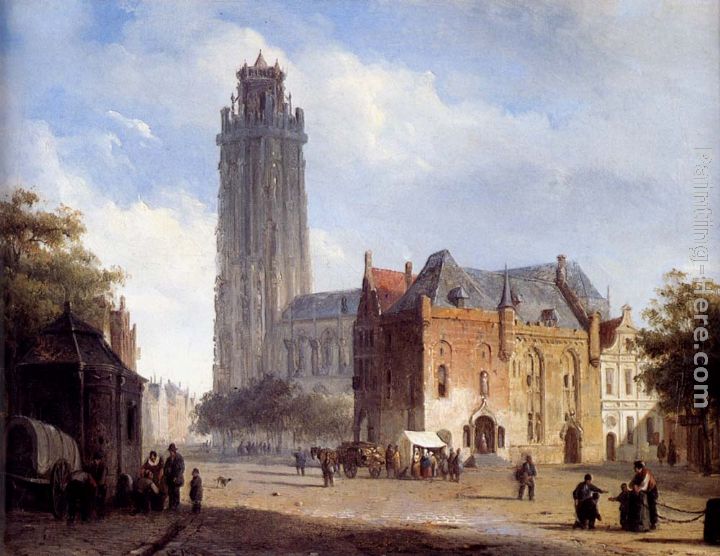 A Cathedral On A Townsquare In Summer painting - Cornelis Springer A Cathedral On A Townsquare In Summer art painting